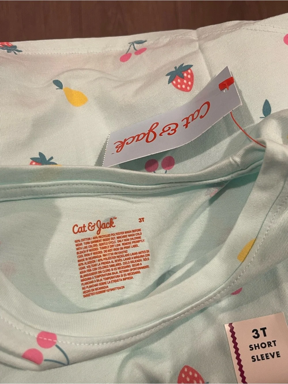 Cat & Jack Mint Short Sleeve Tee with Fruit Print - Size 3T